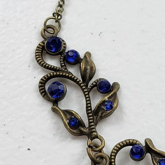 The Wired Bird Bronze Tone Blue Rhinestone Butterfly Charm Necklace/Earrings Set - Picture 5 of 11